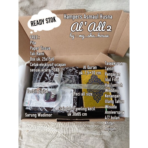 

Paket AL ADL. Hampers Kado Hadiah Special Gift Box Souvenir Parcel Muslim pengajian kenangan