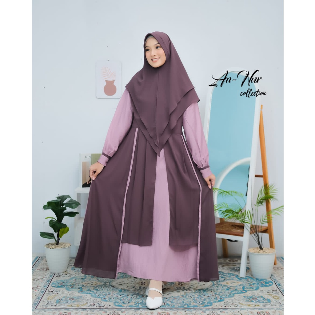 GAMIS SET KHIMAR AYUMI ANNUR POLO LINEN MIX CERUTY MODEL LAYER OUTHER LOOK BAJU MUSLIM SYARI GAMIS PUTIH MANASIK HAJI UMROH