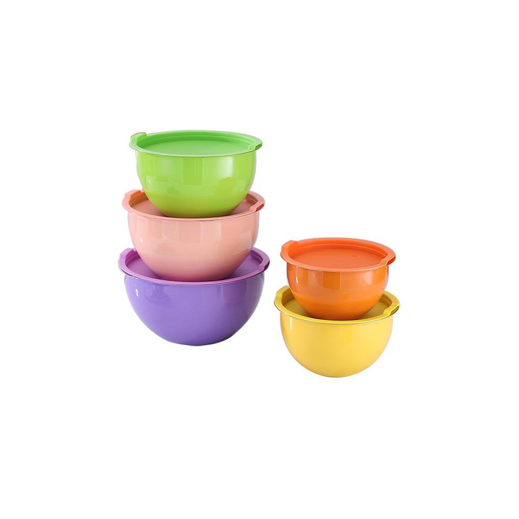 5buah Set Mixing Bowl Set Mangkuk Saji Stainless Steel Warna-Warni Dapat Ditumpuk Wadah Makanan Salad Peralatan Makan Untuk Dapur