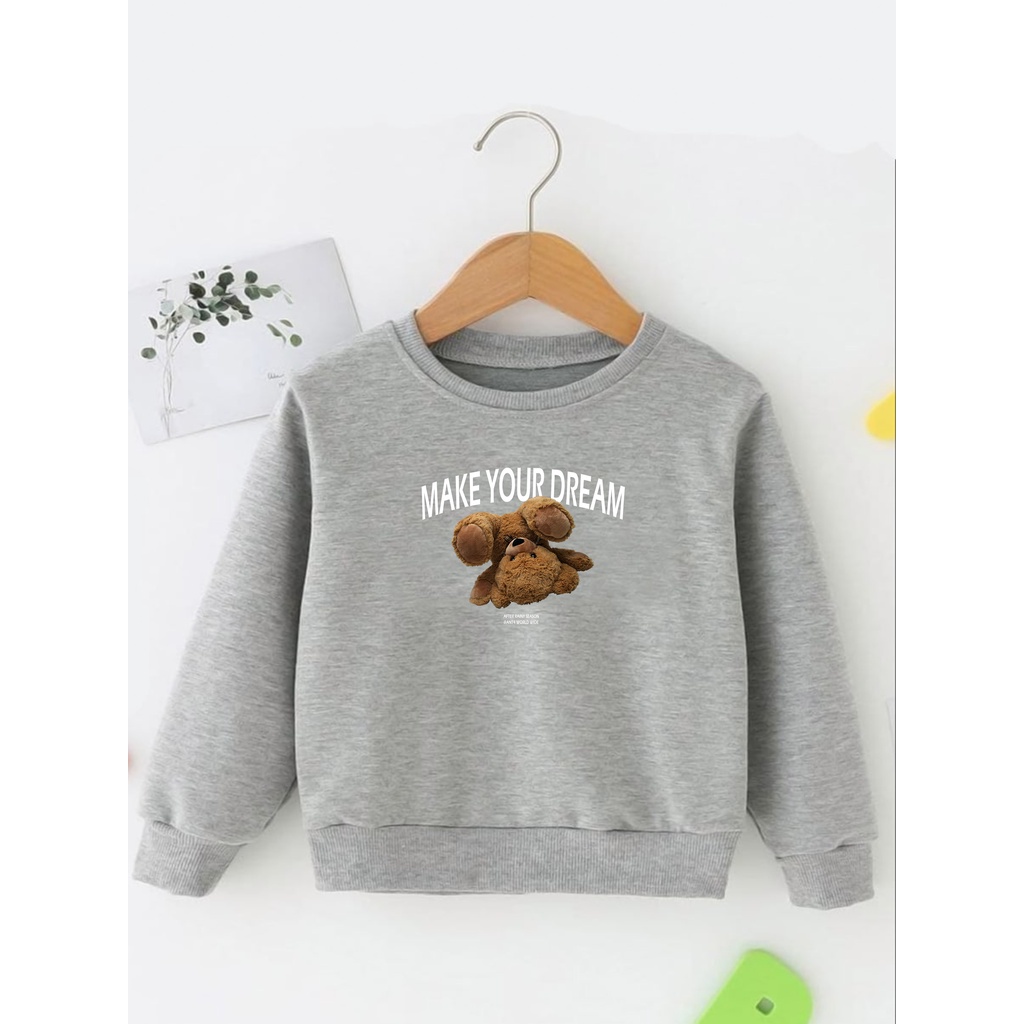 Sweater Perempuan Usia 2 - 12 Tahun Crewneck MAKE YOUR DREAM Switer Cewek Cowok