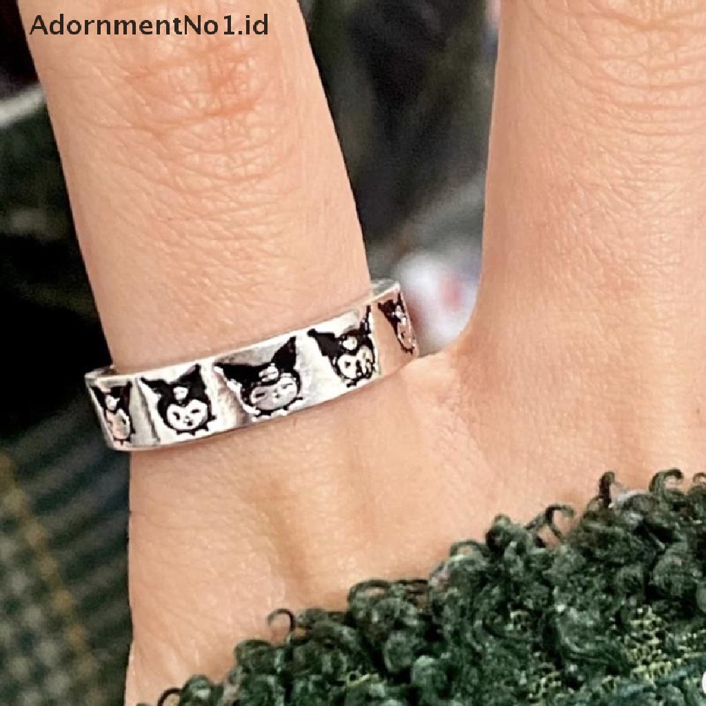 [AdornmentNo1] Hellokittys Kuromi Kawaii Cincin Pasangan Mental Berlapis Tembaga Putih Hadiah Yang Dapat Disesuaikan [ID]