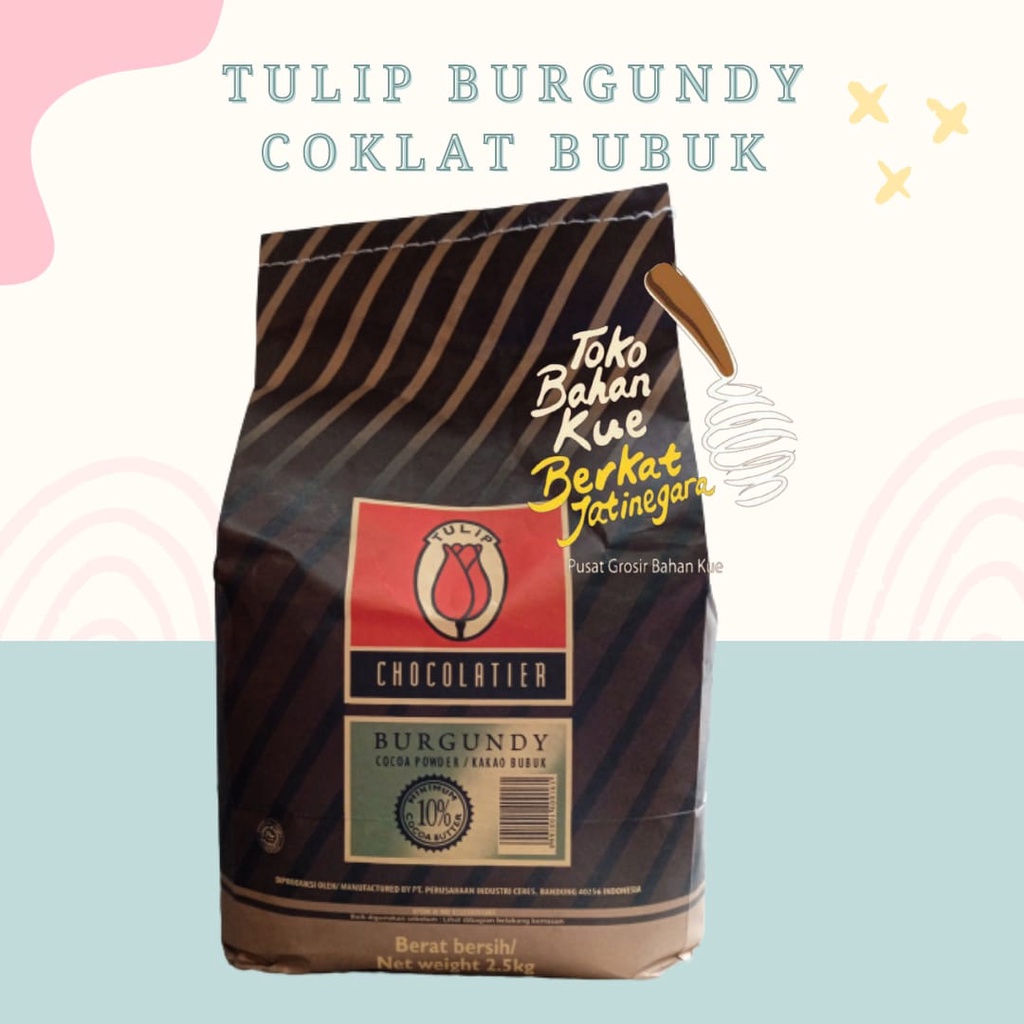 

TULIP BURGUNDY PURE COCOA POWDER COKLAT BUBUK 10 % FAT KEMASAN 2,5 KG / BALL