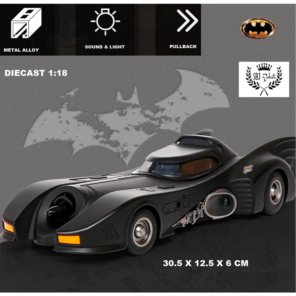 DIECAST 1989 Batmobile Original DC Licensed Skala 1:18 Metal Alloy Mobil Klasik BatMobile Original