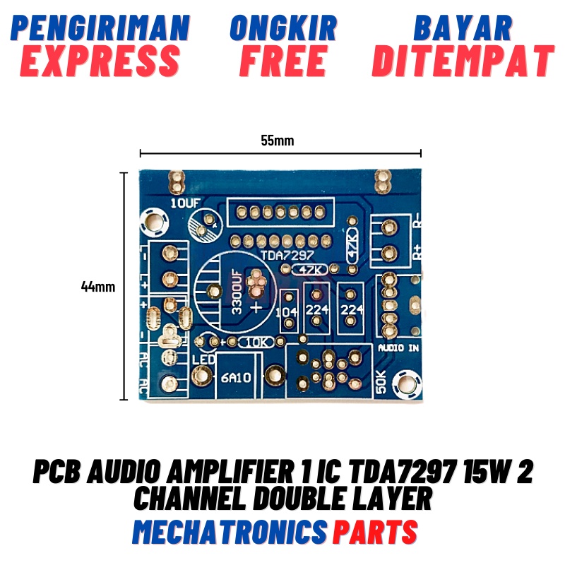 PCB Audio Amplifier 1 IC TDA7297 15W 2 Channel Double Layer 15Wx2