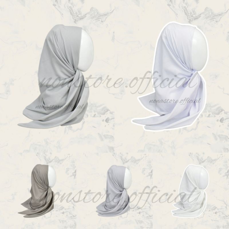 NONA HIJAB VOAL PARIS PREMIUM POLOS SEGIEMPAT WARNA ABU MUDA PUTIH SILVER BROKEN WHITE FARFUCINO PUT