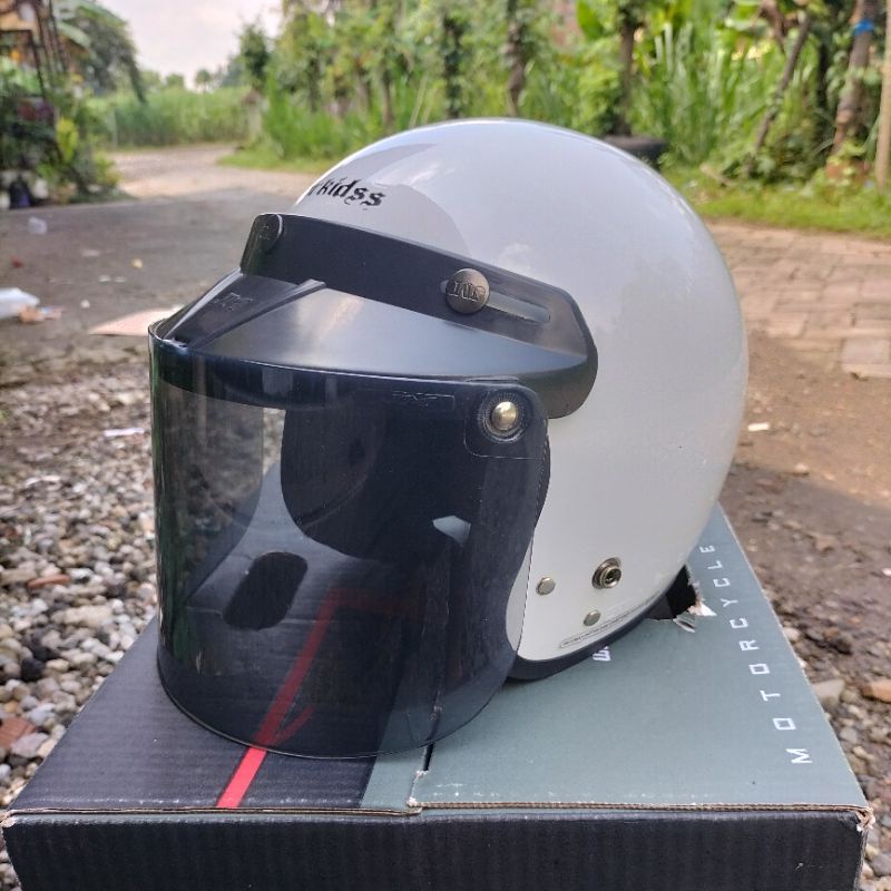 Helm Bogo Anak JM Carkidss Retro Junior Full Leher Kaca Datar Kaca Cembung Original Sni