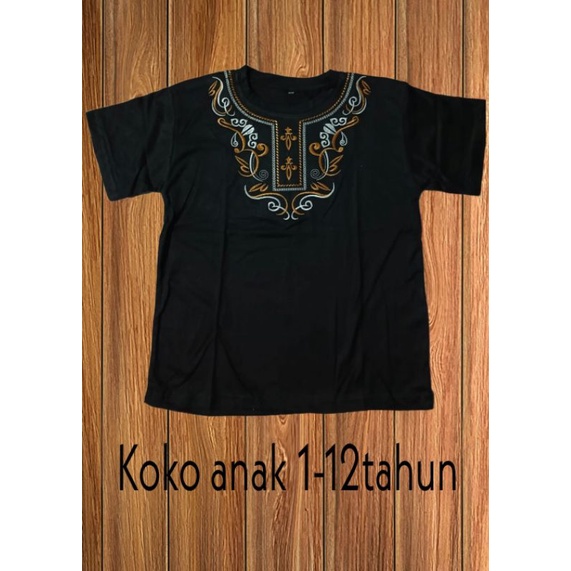 Baju kaos koko anak cowok lengan pendek full bordir 1-11Tahun Uk.S.M.L.XL.2XL.3XL