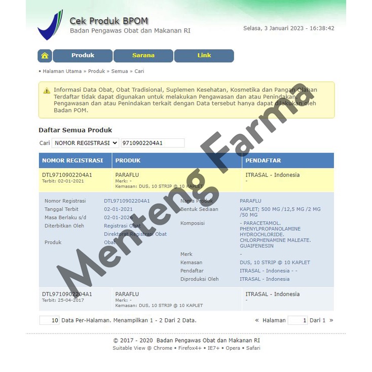 Paraflu 10 Kaplet - Obat Flu dan Batuk