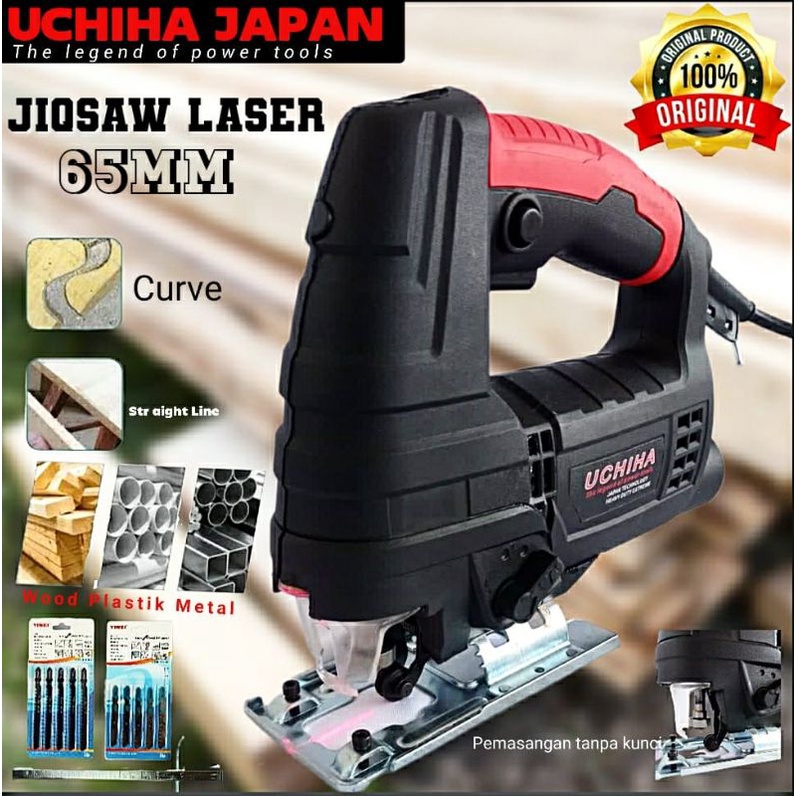 jigsaw laser 65mm uchiha japan bonus 10 mata gergaji kayu triplek besi presisi full aksesoris promo