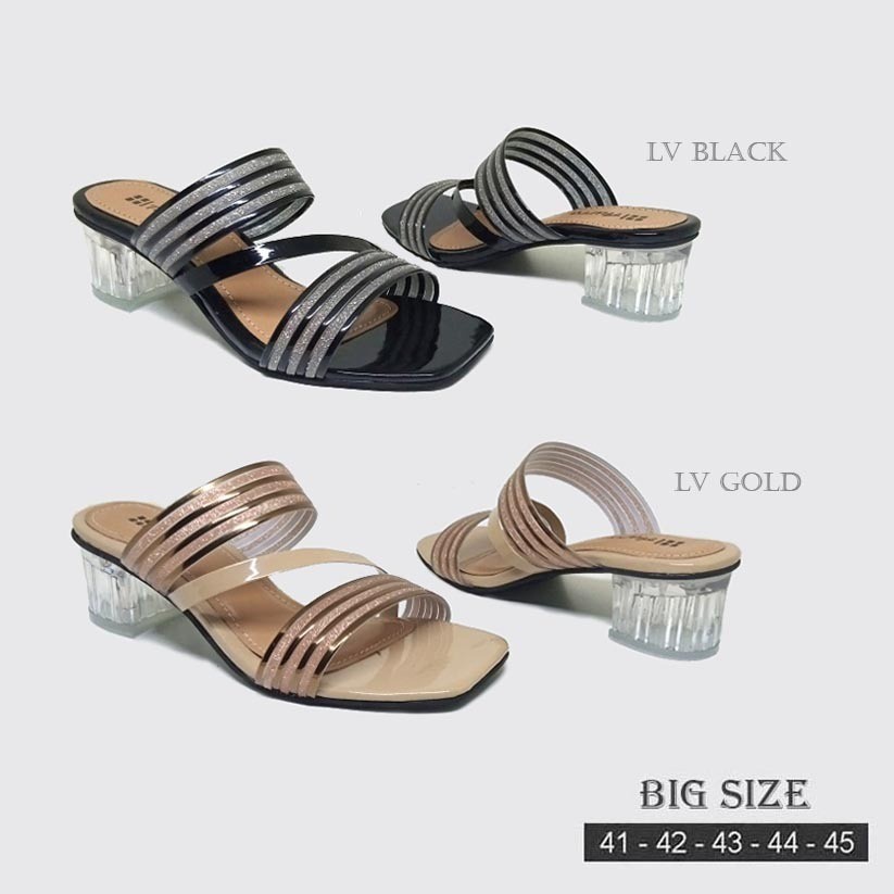 Sandal wanita Hak Kaca mika BIG SIZE ukuran 41-42-43-44-45 sendal heels pesta cewe modis ZG-33