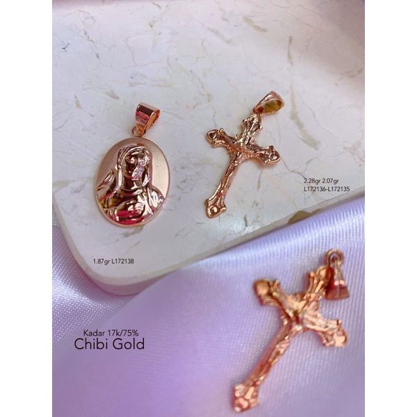 Liontin emas bunda Maria Salib dan yesus kristus emas 750 kadar 17k #chibi