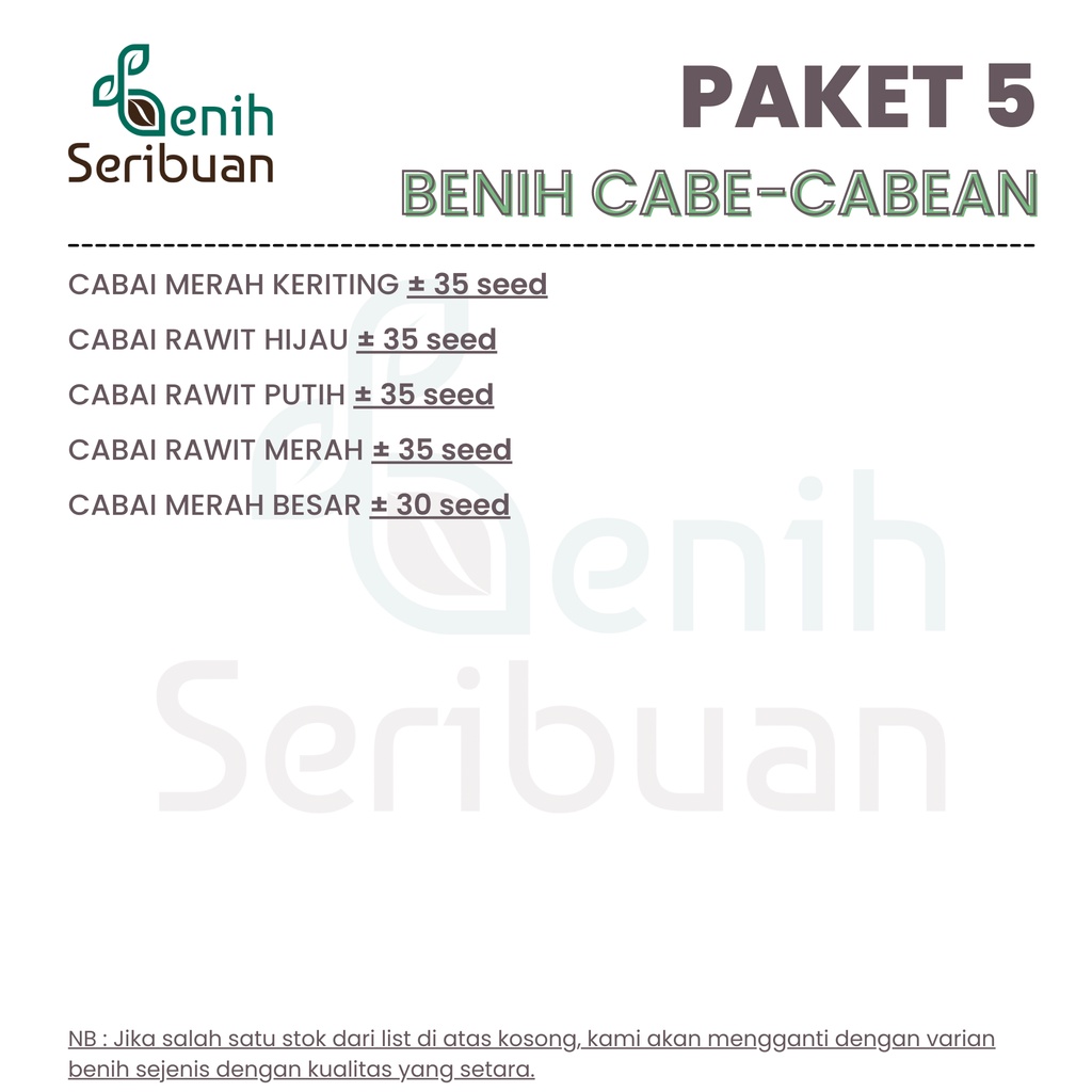 Benih Seribuan - Paket 5 Macam Bibit Cabe Konsumsi Rawit Unggul