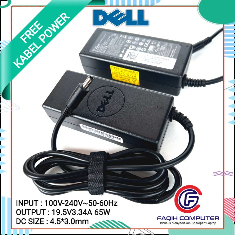 Adaptor Charger  Laptop DELL 19.5V 3.34A 65W Inspiron 11 13 14 15 17 3000 5000 7000 Series Vostro 3458 3459 3468 3478 3480 5459 5468 5480 5481 5490 XPS 11 12 13 9333 9343 9350 9360 9370