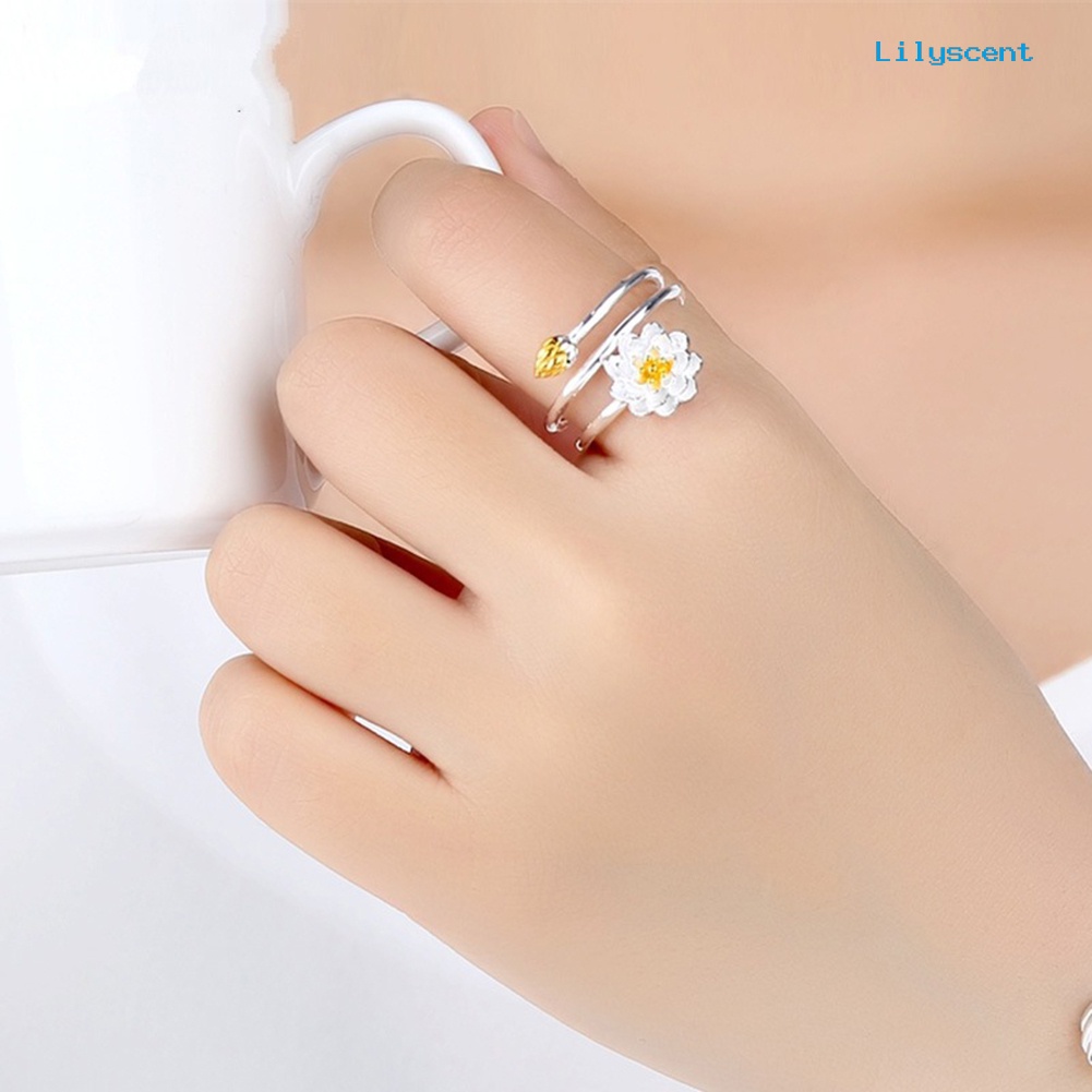 [LS] Wanita Elegan Lotus Blossom Menyesuaikan Cincin Jari Terbuka Pengantin Pernikahan Perhiasan Hadiah