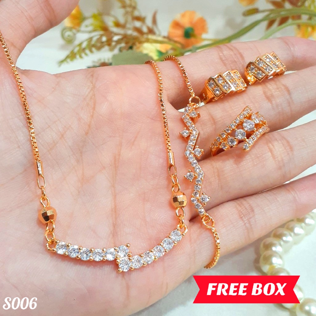 PGX Set Perhiasan Xuping Cincin Gelang Kalung Anting Lapis Emas - S006