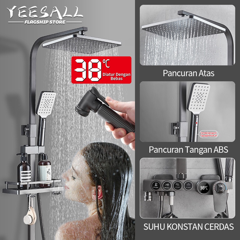 Shower Kamar Mandi 4 Dalam 1 Set Shower Termostatik Dengan Faucet Sprayer Faucet Panas Dan Dingin Set Kamar Mandi Besi Tahan