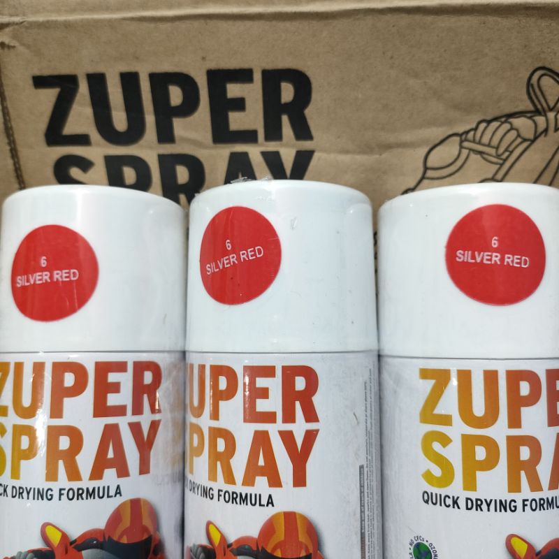 Zuper Pilox Pilok Cat Semprot Warna Silver Red Merah Cerah Glossy 6 150cc Spray Paint