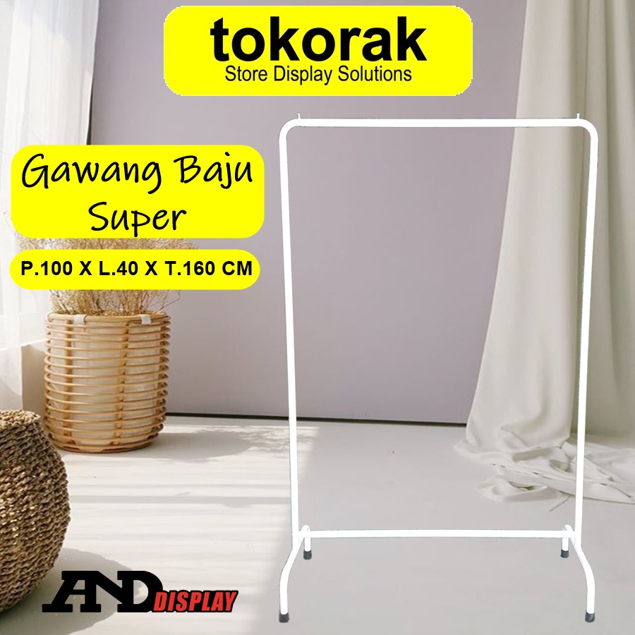 GAWANG BAJU SUPER 1 METER RAK BESI GANTUNGAN JEMURAN PUTIH HITAM GOLD STAND HANGER