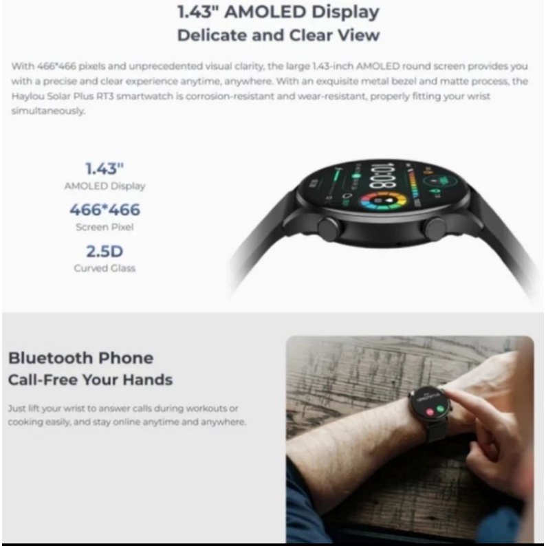 HAYLOU Solar Plus RT3 Smartwatch Amoled Bluetooth Phone Call