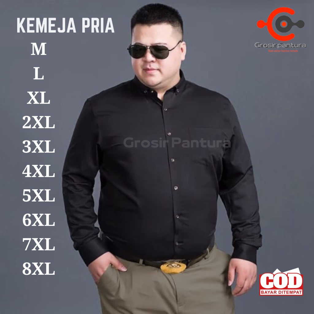 Kemeja Pria Jumbo Lengan Panjang Slimfit Bahan Katun Pria Dewasa Warna Hitam Putih Navi Marun