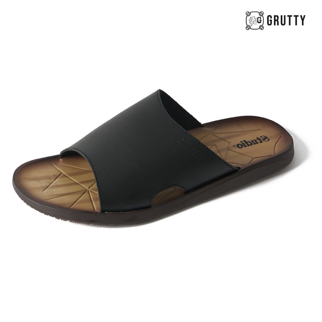 Sandal Kulit Slip On Pria Slide Sandals Hitam Studio