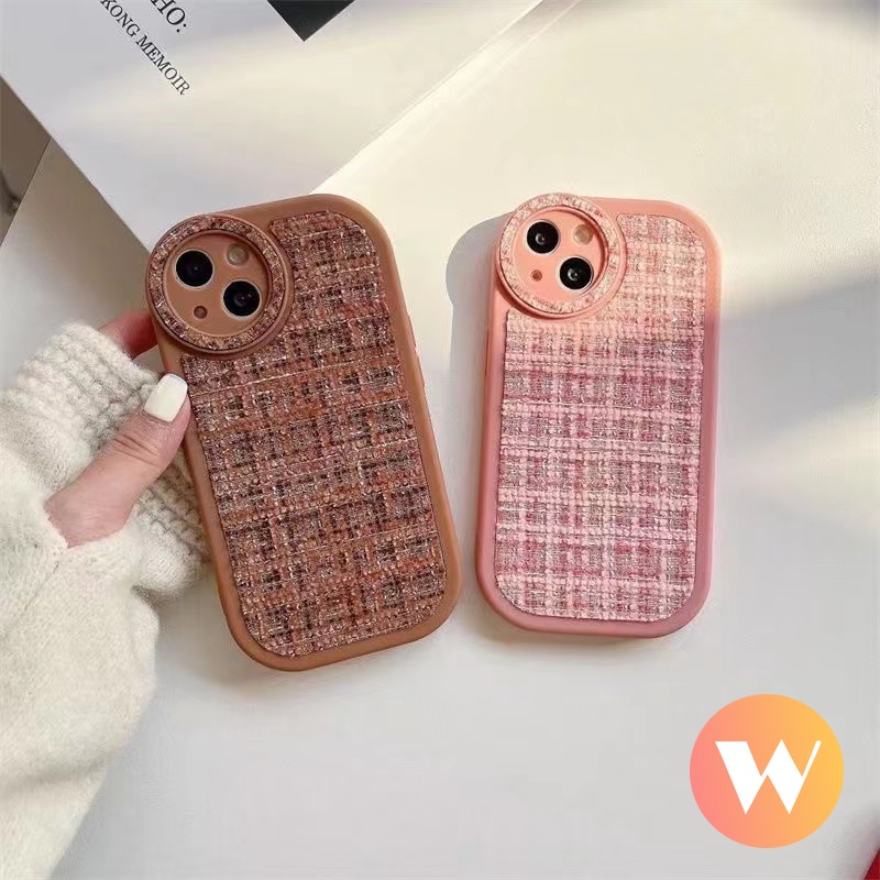 IPHONE Casing Ponsel TPU Tekstur Tenun Lembut Kompatibel Untuk Iphone7 8 14 Plus 11 13 12 14 Pro Max X XR XS Max SE 2020 Perlindungan Lensa Bulat Tahan Guncangan Simple Solid Macaron Color Cover