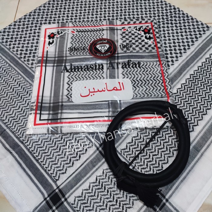 Paket Sorban Almas Arafat Hitam Putih Plus Igal Pengikat Kepala Imamah (H3G7) Remaja Sorban Oleh Ole