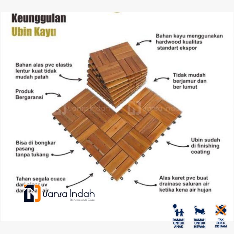 DECKING TILE KAYU JATI ASLI MOTIF ZIGZAG VERNIS