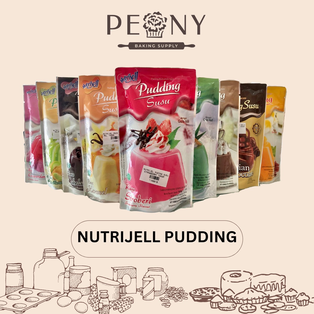 NUTRIJELL PUDDING SUSU BELGIAN CHOCOLATE, COKELAT, MANGGA, CAPPUCCINO, MELON, COCOPANDAN, STRAWBERRY, KARAMEL, SANTAN PANDAN