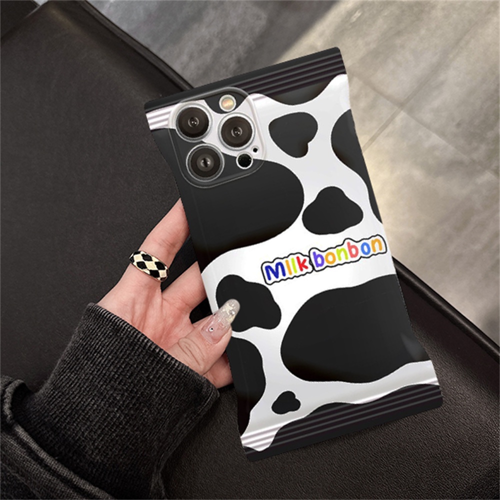 IPHONE Casing Sapi Permen Kompatibel Untuk Iphone14 14Pro 11 13 12 Pro MAX iPhone7 8plus 6s Plus XR 14Plus XS MAX Permen Hitam Dan Putih Susu Rrint TPU Soft Phone Cover