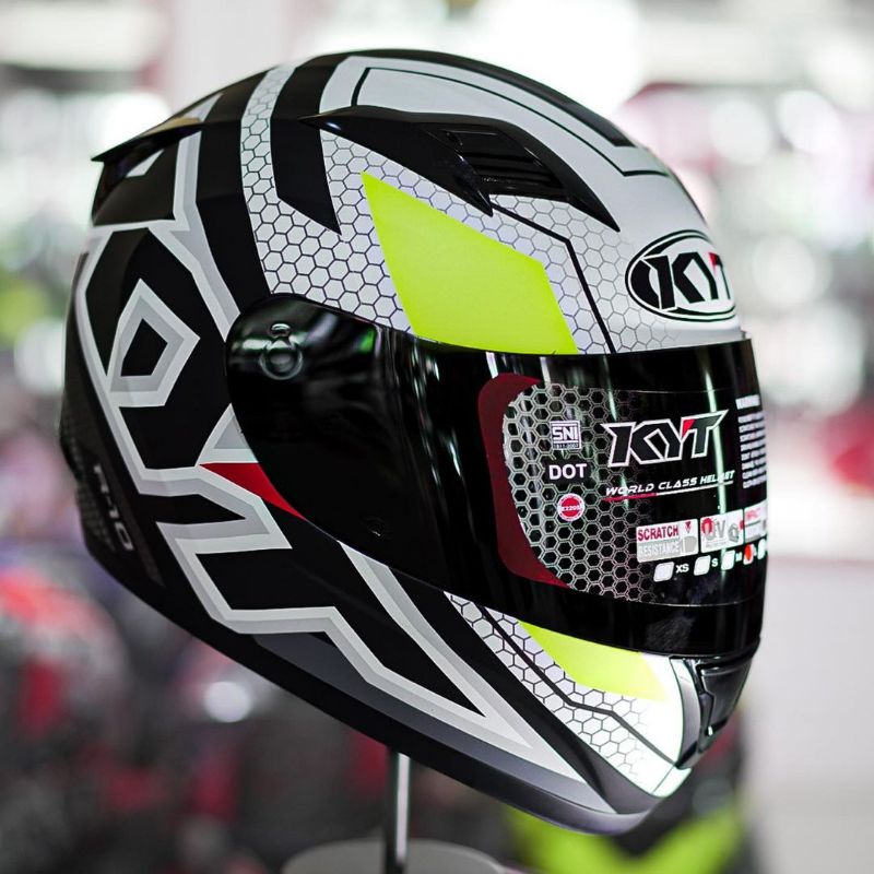 HELM KYT R10 MOTIF 5 BLACK MATT YELLOW ORIGINAL HELM FULL FACE KYT R10 MOTIF 5 BLACK DOFF YELLOW ORI
