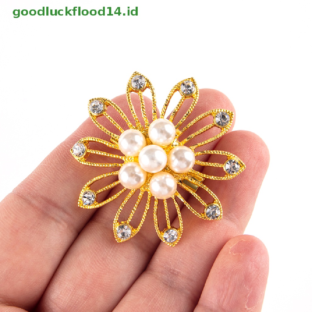 [GOOGFOUR] New Arrival Wanita Bunga Bros Pin Dengan Berlian Imitasi Dan Mutiara Imitasi 10kelopak Bunga Tanaman Bros Hadiah [TOP]