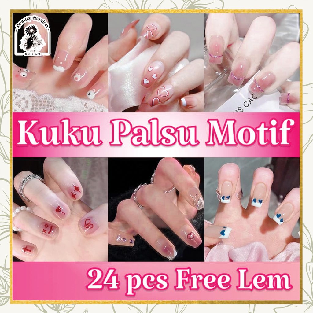 【 COD 】24pcs Set Kuku Palsu Pajang Dan Lem/Long Fake Nail Art/Fashion Party and Wendding