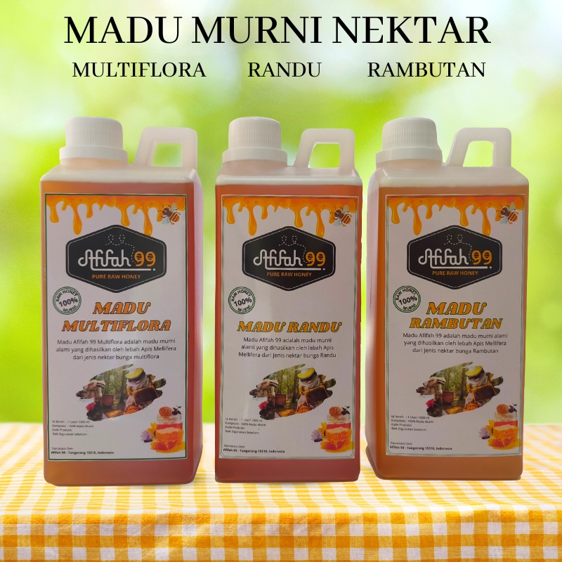 

Madu Afifah 99 Madu Murni Asli 1Liter (1000 ml) Madu Multiflora - Madu Randu - Madu Rambutan - Grade A 100% Alami Pure Natural Raw Honey