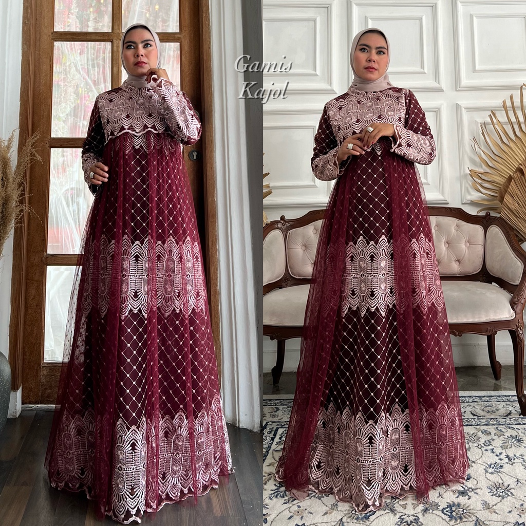 GAMIS KAJOL DRESS BROKAT TILE PREMIUM BROKAT POLKADOT // DRESS PESTA WANITA KEKINIAN // BAJU GAMIS P