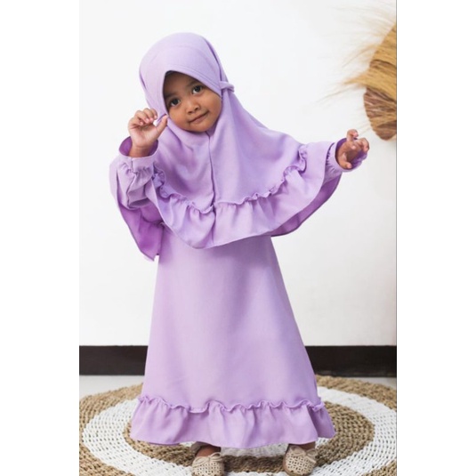 Gamis Anak Perempuan terbaru Plus jilbab baju lebaran 2023, Setelan Gamis Anak FloryCandy Original