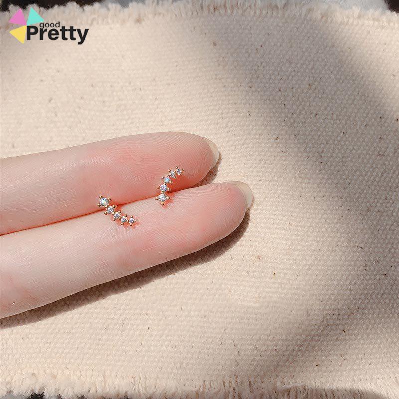 Anting Zirkon Set Mikro Sederhana  Baris Kecil Berlian Geometris  Anting Gandum Kecil yang Lucu - PD