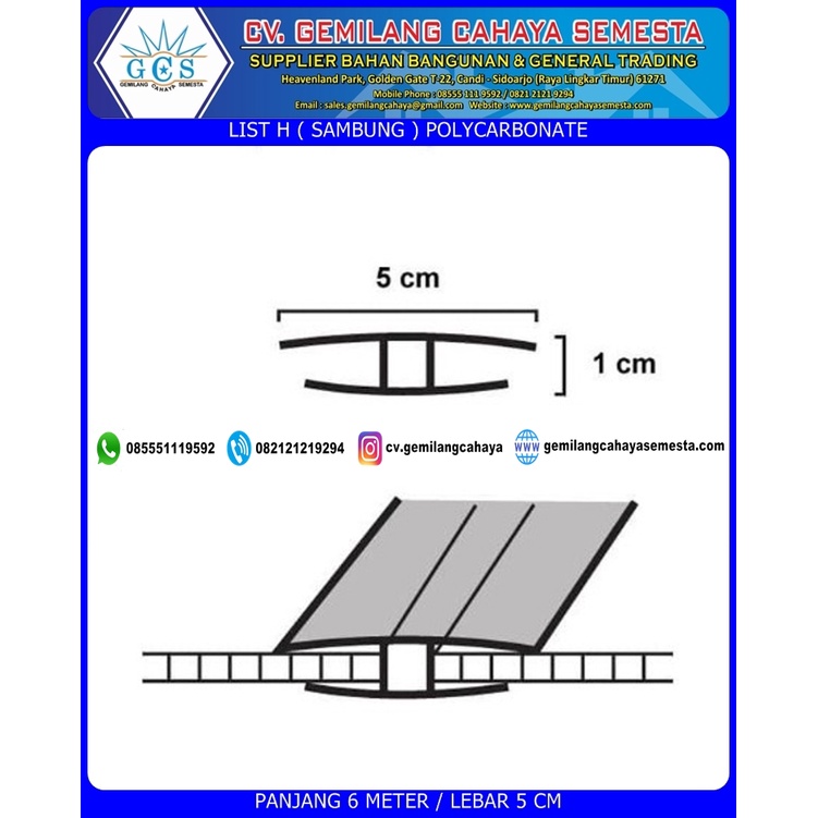 List H ( Sambung ) Atap Polycarbonate ( 6 Meter ) / Atap Transparan