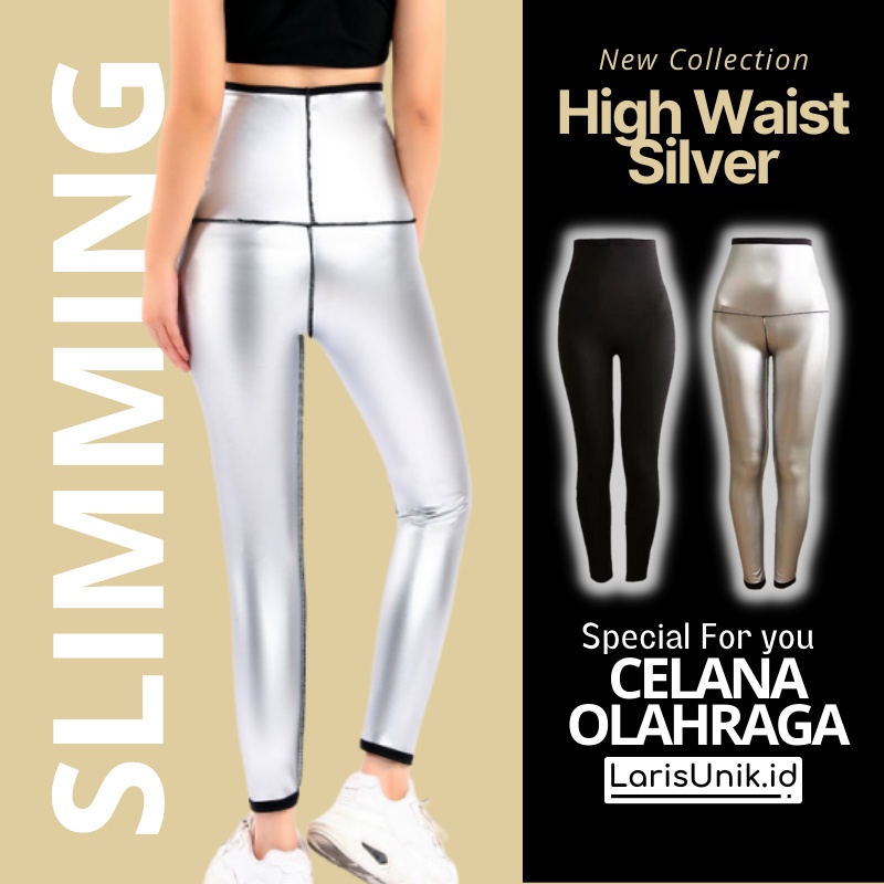 Celana Olahraga Panjang Silver Pembakar Susut Penghilang Lemak Tubuh Wanita Jumbo Legging Leging Lejing Laging Lengging Lajing Sport Gym Fitness Fitnes Pakaian Olahraga Bawahan Clana Pelangsing Tubuh Badan Wanita Cewe Perempuan Full Silver Jumbo Panjang