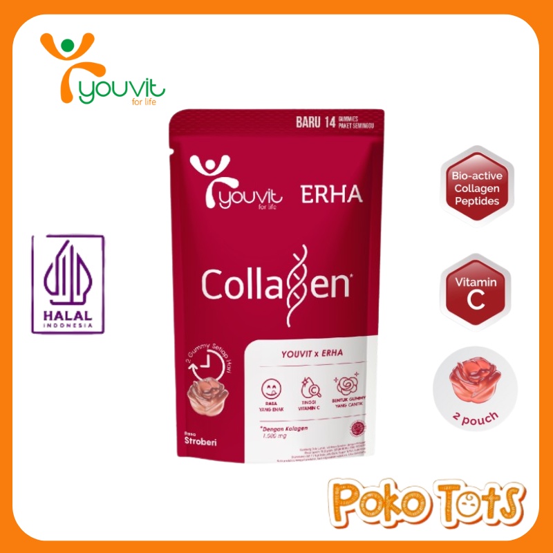 Youvit x Erha Collagen Anti Aging 14 Gummies Suplemen Kesehatan Kulit Wajah Anti Kerut WHS