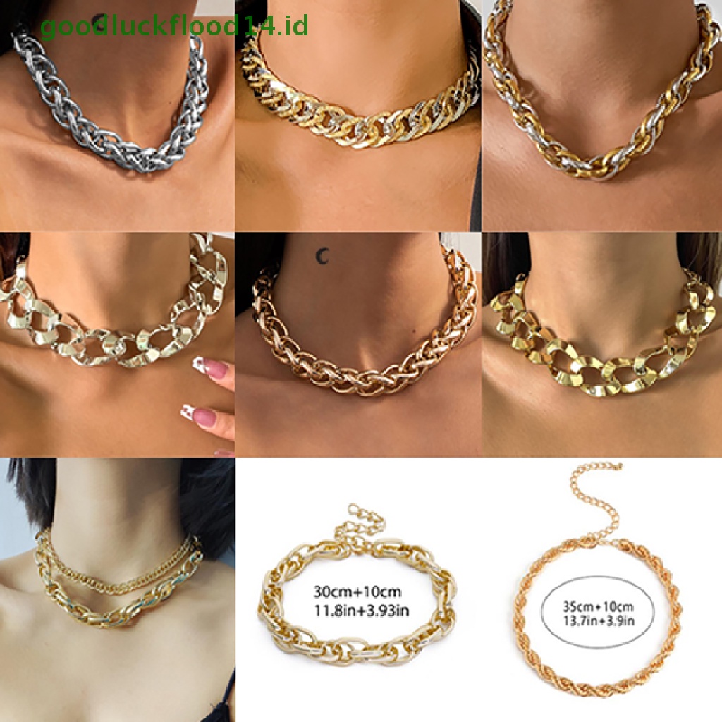 [GOOGFOUR] Kalung Choker Punk Hip Hop Untuk Wanita Statement Gothic Cuban Chunky Necklace [TOP]