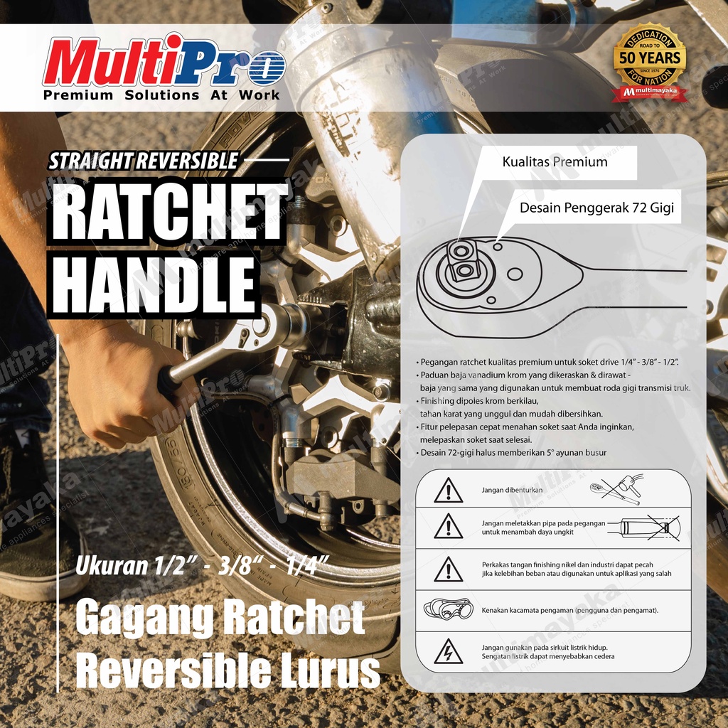MULTIPRO - GAGANG RATCHET REVERSIBLE LURUS / STRAIGHT REVERSIBEL RATCHET HANDLE - GARANSI RESMI 1