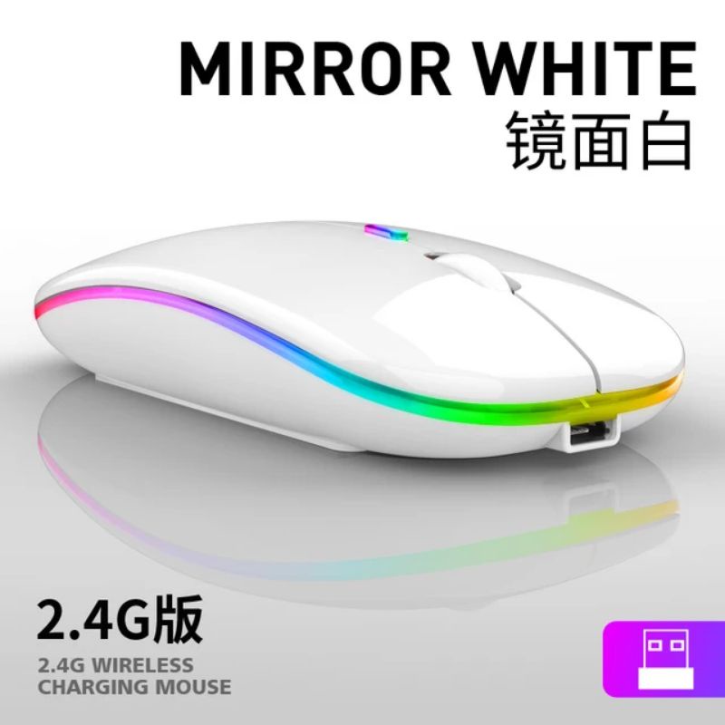 Bisa dicas ulang Mouse Wireless RGB mos waerles mouse Lampu pelangi Lights Charge 2.4G Optical USB Mouse Gaming 1600DPI - RGB Light Black