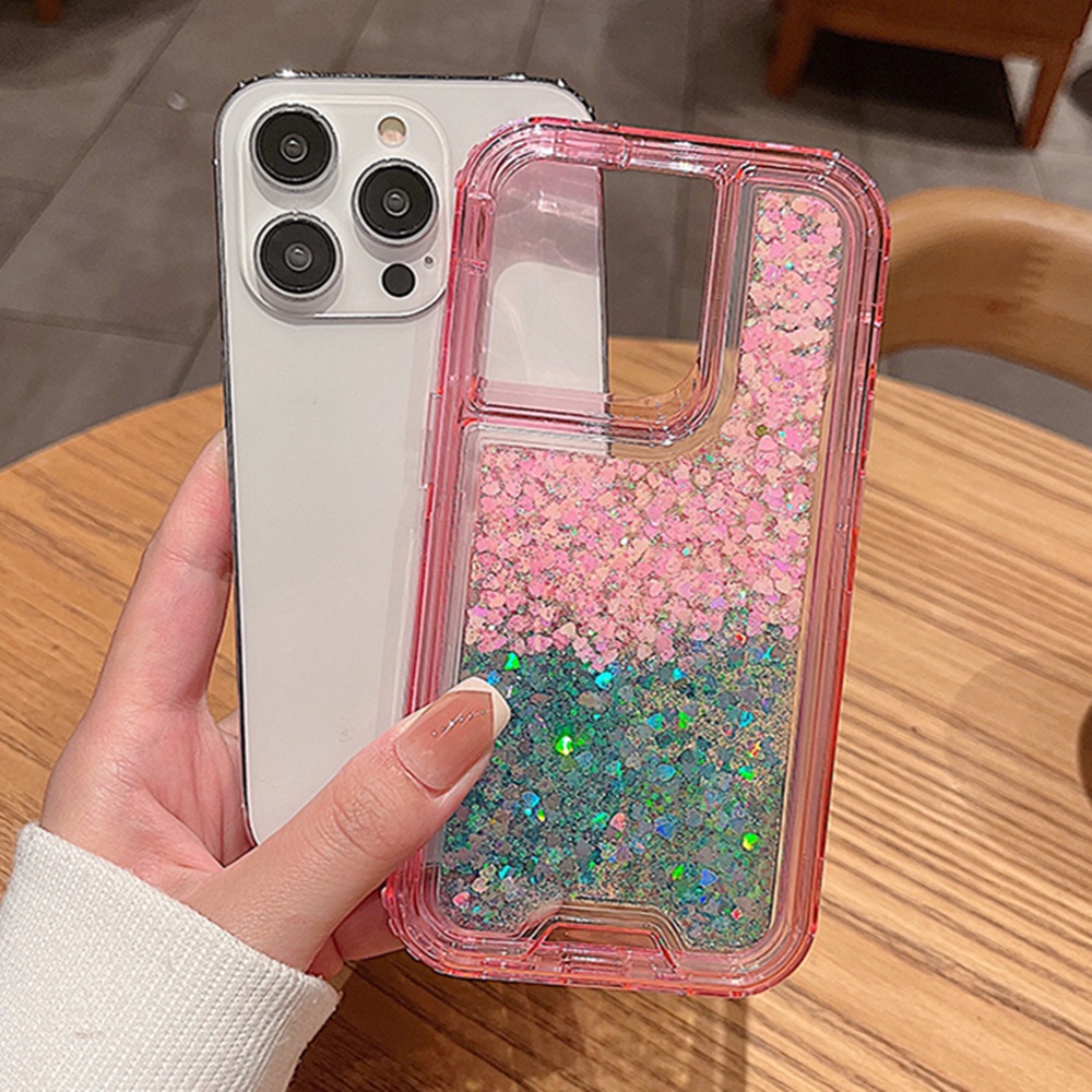 IPHONE Casing Ponsel Glitter Gradasi 3in1 Untuk Iphone11 12 Pro Max13 14 Pro Max7 +8 14 Plus12 13 Casing Mini X XR XS Max Sparkling Shockproof