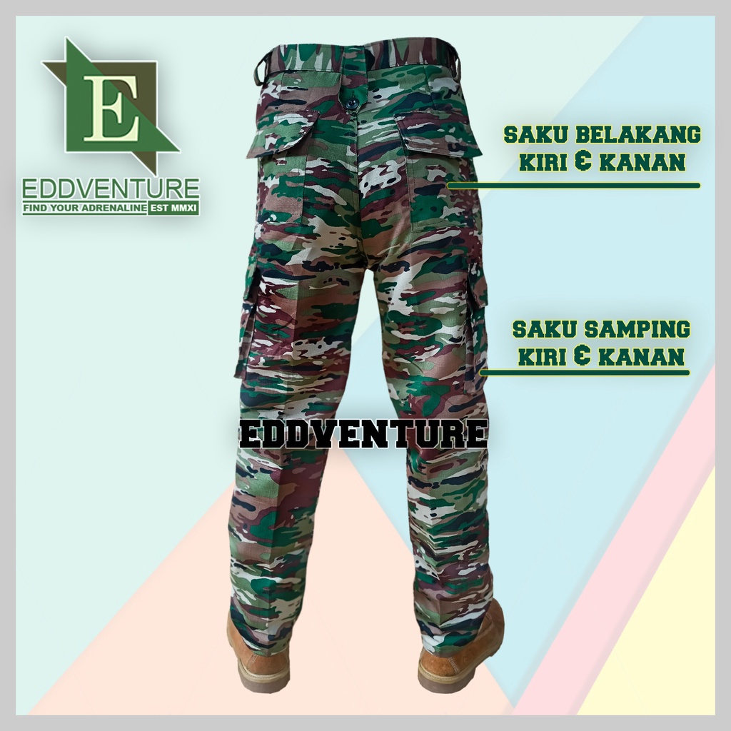 Satu Set Setelan Pakaian Seragam Celana Pdl Kargo Baju Kaos Bdu Velcro Dry Fit Velbed Balotelly Panjang Loreng Kasad Terbaru Pria Wanita Tentara Militer Prajurit TNI AD TAD