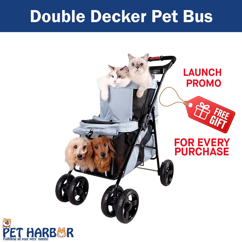 IBIYAYA Stroller Double Decker Pet Bus | Stroller Anjing | Dorongan