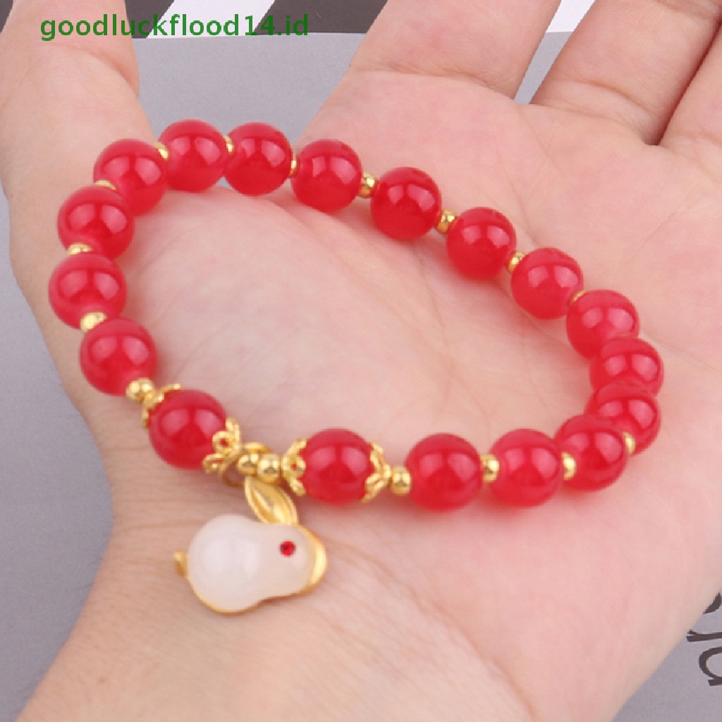 [GOOGFOUR] Fashion retro Imitasi Wada Giok Kelinci Pesona Lady Gelang Manik-Manik Batu Akik Halus Gelang Gadis Hadiah Natal Hadiah Teman Ulang Tahun [TOP]
