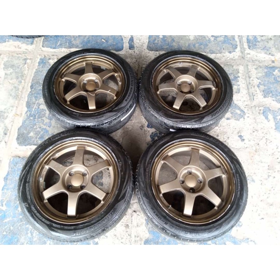 Velg Mobil Bekas Ring 16 TE37 R16 Lebar 7 Lubang 4X100 ET35 BAN 195 55 R16