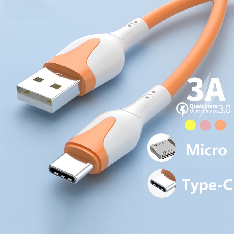 1m/2m 3A Pengisian Cepat Kabel USB Silikon Lembut Tipe C Kabel Untuk Telepon Kabel Data Cord Charger Kabel USB Telepon