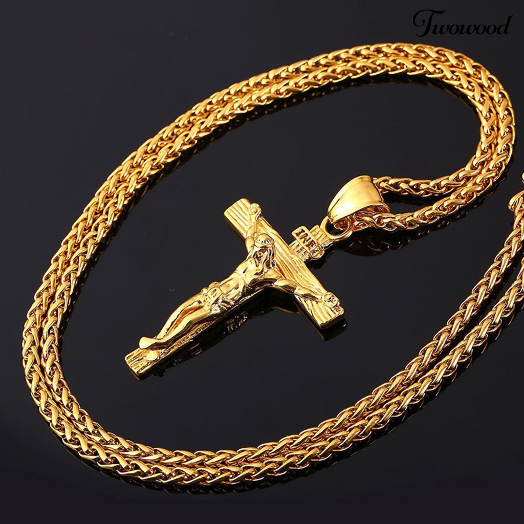 Twowood Pria Kalung Salib Yesus Menjuntai Anti Karat Stainless Steel Jesus Pendant Necklace Jewelry Untuk Pesta